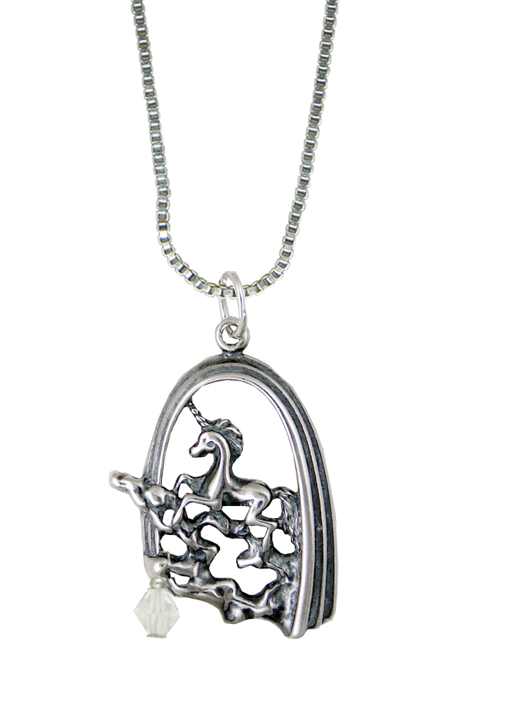 Sterling Silver Unicorn of Dreams Pendant With White Crystal